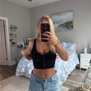 Aerie Black Button-Up Crop Top